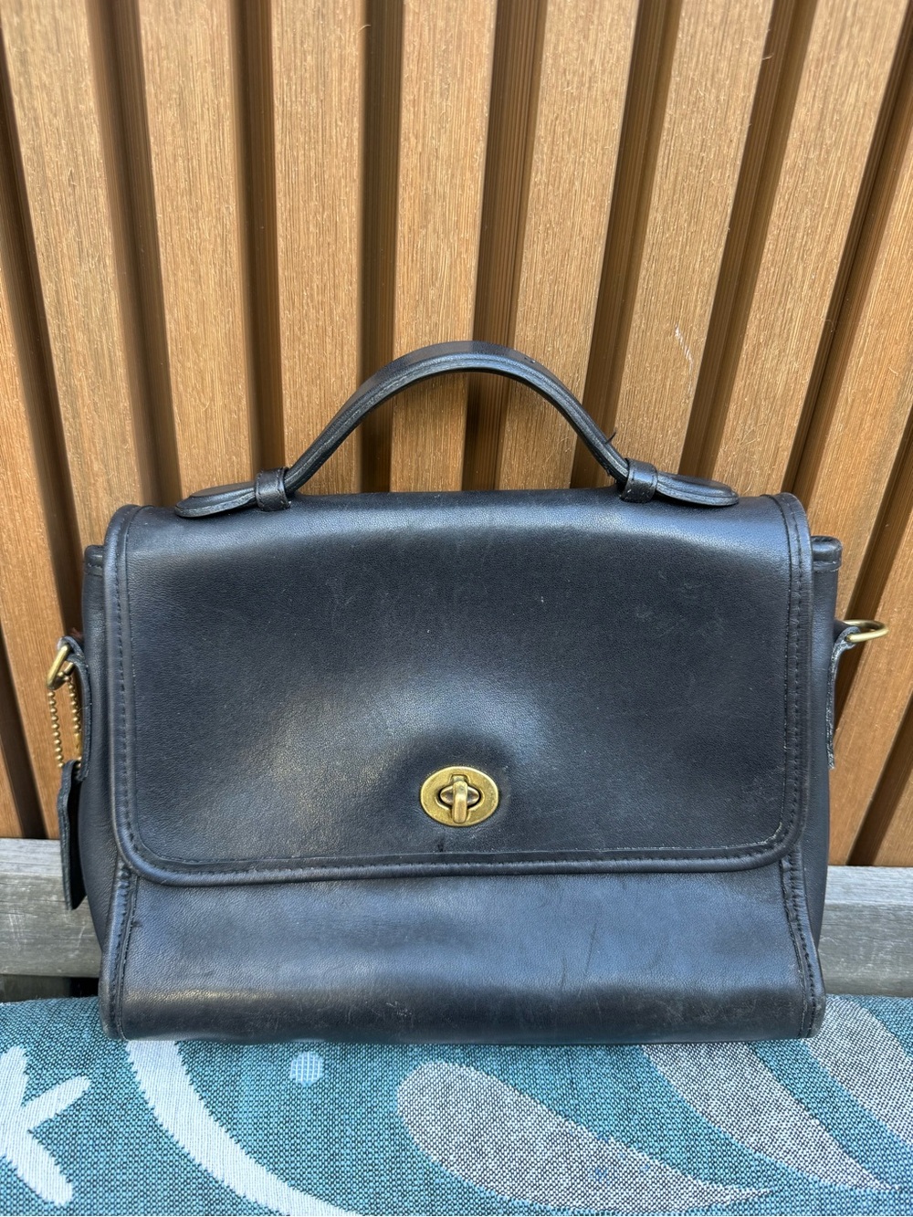 Vintage Coach Classic Black Leather Top-Handle purse with cross body strap